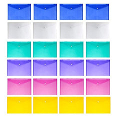 JUSLIN Poly Envelope Folder with Snap Button Closure, 24PCS Waterproof Transparent Project Envelope Folder, A4 Letter Size