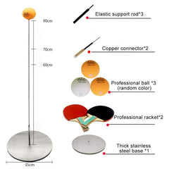 Table Tennis Trainer with Elastic Soft Shaft, Decompression Leisure Sports 2 Table Tennis Paddle 3Ping Pong Balls Stainless Steel Base 1 ,Set Table Tennis Trainer Indoor or Outdoor Play