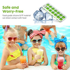 OMORC Ice Cube Trays 2 Pack, Easy-Release Silicone and Flexible 14-Ice Trays with Spill-Resistant Removable Lid, BPA Free LFGB Certified, Dishwasher Safe and Stackable Durable