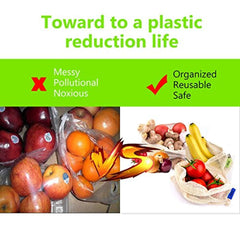 QYQBOON Reusable Mesh Produce Bags, Zero Waste Eco-Friendly Natural & Healthy Organic Cotton Drawstring Net Bag for Grocery Shopping Storage Set of 8 (3 Small - 3 Medium - 2 Large)