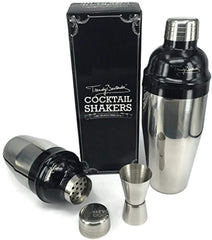Premium Cocktail Shaker Set – 2 Professional Stainless Steel Martini Shakers (12 Ounce and 24 Ounce) – Built-In Strainer – Double Jigger Included – Bonus Cocktail Recipe eBook (Semi-Black)