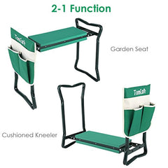 TomCare Garden Kneeler Seat Garden Bench Garden Stools Fordable Stool with Tool Bag Pouch EVA Foam Pad Outdoor Portable Kneeler for Gardening(Large-21.65" x 10.62" x 18.89",Green)