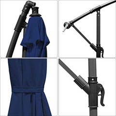 UHINOOS 10 ft Offset Cantilever Patio Umbrella Outdoor Market Hanging Umbrellas & Crank with Cross Base and Umbrella Cover, 8 ribs (Navy Blue)