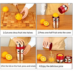 ELIKIDSTO Citrus Juicer, Lukasa Manual Juicer Portable Stainless Steel Hand Orange Juicer Lid Rotation Squeezer for Oranges, Lemons, Tangerines, Grapefruits and Other Fruits