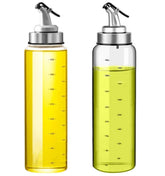 Kingrol 2 Pack Oil Cruet Glasses, 17 oz Olive Oil and Vinegar Dispenser with Degree Scale - No Drip Glass Bottles for Oil