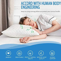 Adjustable Shredded Memory Foam Pillows for Sleeping (2 Pack), Bamboo Cooling Bed Pillows Neck Support for Back, Stomach, Side Sleepers-Queen Size by SORMAG