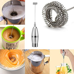 LILPARTNER Milk Frother Electric Handheld Foamer Maker For Coffee, Hot Chocolate, Latte, Cappuccinos, Durable Stainless Steel Drink Mixer With Double Spring Spiral Whisk