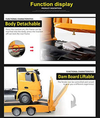 DOUBLE E RC Tow Truck Licensed Mercedes-Benz Acros Detachable Flatbed Semi-Trailer Engineering Tractor Remote Control Trailer Truck Electronics Hobby Toy with Sound and Lights ¡