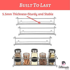 Spice Rack Organizer for Cabinet, Door Mount, or Wall Mounted - Set of 4 Chrome Tiered Hanging Shelf for Spice Jars - Storage in Cupboard, Kitchen or Pantry - Display bottles on shelves, in cabinets