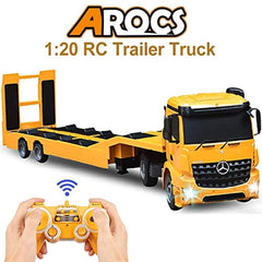 DOUBLE E RC Tow Truck Licensed Mercedes-Benz Acros Detachable Flatbed Semi-Trailer Engineering Tractor Remote Control Trailer Truck Electronics Hobby Toy with Sound and Lights ¡