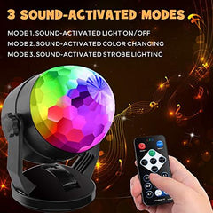 Luditek Sound Activated Party Lights with Remote Control, Battery Powered/USB Portable RBG Disco Ball Light, Dj Lighting, Strobe Lamp 7 Modes Stage Party Supplies