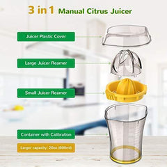 ELIKIDSTO Large Manual Citrus Orange Squeezer, Lemon Orange Juicer Manual Hand Squeezer with 2 Lid Rotation Press Reamers, 20 oz, Transparent Brown, 1 Cleaning Brush by Sarissa