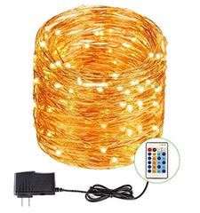DreambuilderToy UL Certified Indoor Outdoor Waterproof Dimmable Festival Christmas Hoilday Copper String LED Lights 66ft 200 LEDs with Remote Control (Warm White)