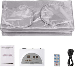 SEAAN Sauna Blanket Upgraded Far Infrared, Professional Body Shaper Hand-reachable Design, Digital Thermal Sauna Blanket Body Shaper with 50 Packs Plastic Sheeting for Fitness Strength (Silver)