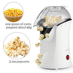 Hot Air Popcorn Popper, Popcorn Maker, 1200W Electric Popcorn Machine with Measuring Cup and Removable Lid, Healthy Popcorn Maker for Home, No Oil Needed, Great For Kids (White)