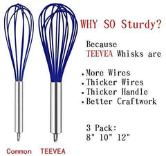 TEEVEA Danish Whisk Stainless Steel Dutch Style Bread Dough Hand Mixer Wooden Handle Kitchen Baking Tools Artisian Blender, Dough Whisk, Dough Whisk
