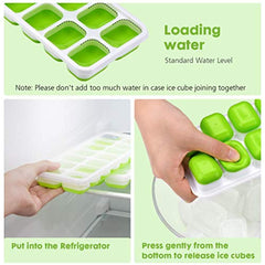 OMORC Ice Cube Trays 2 Pack, Easy-Release Silicone and Flexible 14-Ice Trays with Spill-Resistant Removable Lid, BPA Free LFGB Certified, Dishwasher Safe and Stackable Durable