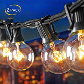 UHINOOS (2 Pack) 25Ft Outdoor Patio String Lights with 25 Clear Globe G40 Bulbs and 1 Spare Bulb, UL listed Hanging Indoor/Outdoor String Lights, Perfect for Backyard Porch Garden Market(52 Bulbs 50FT)