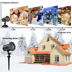 Decoration Projector Lights, Christmas Projector Lamp with Rotating Snowflake & Snow Falling, Remote Timer 4 Modes IP65 Waterproof LED Landscape Projector for Christmas Halloween Birthday Wedding Part