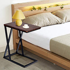 Tangkula Sofa Side Table, X-shaped Snack Table End Table, Coffee Tray Laptop Table Wood Look Finish & Metal Frame, Over bed Table, Portable Table for for Notebook Tablet Living Room Bedroom (2, Brown)