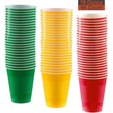 Sun & Sprouts 18 oz Party Cups, 96 Count - Festive Green, Sunshine Yellow, Red - 32 Each Color