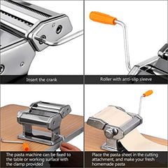 Pasta Maker Machine,Hand Crank Noodle Maker Stainless Steel Noodles Cutter with Clamp for Spaghetti Lasagna Tagliatelle