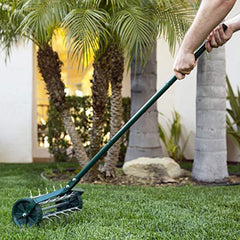 Best Choice Products 18in Rolling Lawn Aerator Gardening Tool for Grass Maintenance, Soil Care w/Tine Spikes, 50in Handle - Dark Green