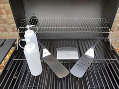 5 Piece BBQ Grill and Griddle Tool Kit from E-Z Grip, 2 Spatulas, 1 Chopper, 2 Condiment Dispensers, Perfect for both Outdoors and Indoors, Professional Grade Stainless Steel