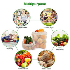 Reusable Cotton Bags, Produce Bags Vegetable Bags Fruit Bags Reusable Produce Grocery bags Reusable Mesh Bags Organic Produce Bags Eco Bag Set Of 6(2 Small, 2 Medium, 2 Large)