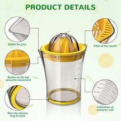 ELIKIDSTO Large Manual Citrus Orange Squeezer, Lemon Orange Juicer Manual Hand Squeezer with 2 Lid Rotation Press Reamers, 20 oz, Transparent Brown, 1 Cleaning Brush by Sarissa