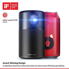 Nebula Capsule Smart Mini Projector, by Anker, Portable 100 ANHC lm High-Contrast Pocket Cinema with Wi-Fi, DLP, 360° Speaker, 100" Picture, Android 7.1, 4-Hour Video Playtime, and App