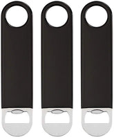 QLL 3 Pack 7" Speed Openers, Heavy Duty Stainless Steel Flat Beer Bottle Opener, Black Rubber Coated Bottle Opener Bartender