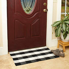 Buffalo Checkered Rug - Plaid Welcome Doormat - Outdoor/Indoor/Door/Floor/Kitchen/Rugs/Front Porch/Bathroom/Laundry Room/Bedroom - White/Black Outside Mat - House Flannel Doormats - 24inch x 36inch