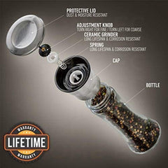 Premium Stainless Steel Salt and Pepper Grinder Set of 2 - Adjustable Ceramic Sea Salt Grinder & Pepper Grinder - Tall Glass Salt and Pepper Shakers - Pepper Mill & Salt Mill with Free Funnel & EBook