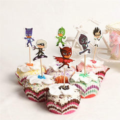 24Pc - PJ Masks Kawaii Cool Hero Theme Party Supplies Cartoon Cupcake Toppers Pick Children Birthday Party Decoration/ Serve 24
