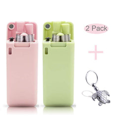 " Collapsible Reusable straw Packs, BPA Free, Tiny, Portable, Eco-Friendly, Wildlife Saving, Ocean Friendly, Bar Accessories, Tiny, Cleaning brush, Case and Key-Chain for easy Traveling … (Blue)"