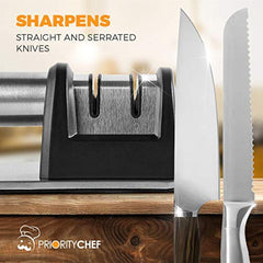 PriorityChef Knife Sharpener for Straight and Serrated Knives, 2-Stage Diamond Coated Wheel System, Sharpens Dull Knives Quickly, Safe and Easy to Use