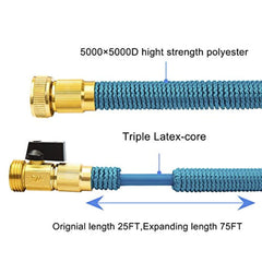 OUTAD Expandable Garden Hose, 50ft Flexible Expanding Hose with Natural Triple Layer Latex Core,Solid Brass Connector (with Valve), Storage Sack, Hose Holder and 8 Pattern Spray Nozzle,Blue