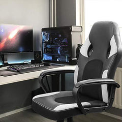 LUCKWIND Office Chair Desk Leather Gaming Chair, High Back Ergonomic Adjustable Racing Chair,Task Swivel Executive Computer Chair Headrest and Lumbar Support (Black)