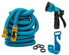 OUTAD Expandable Garden Hose, 50ft Flexible Expanding Hose with Natural Triple Layer Latex Core,Solid Brass Connector (with Valve), Storage Sack, Hose Holder and 8 Pattern Spray Nozzle,Blue