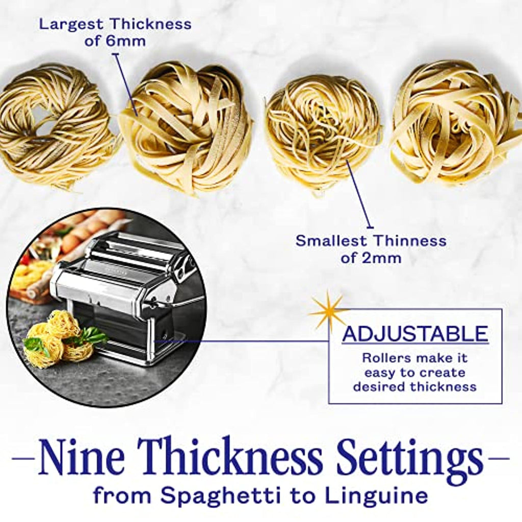 Stainless Steel Manual Pasta Maker Machine With Adjustable Thickness  Settings for Homemade Spaghetti and Fettuccine