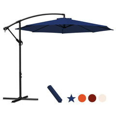 UHINOOS 10 ft Offset Cantilever Patio Umbrella Outdoor Market Hanging Umbrellas & Crank with Cross Base and Umbrella Cover, 8 ribs (Navy Blue)
