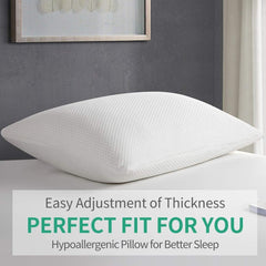 YOUMAKO Standard Size Shredded Memory Foam Pillow with Cooling Zippered Washable Bamboo Cover,Hypoallergenic Sleeping Bed Pillow for Home and Luxury Hotel