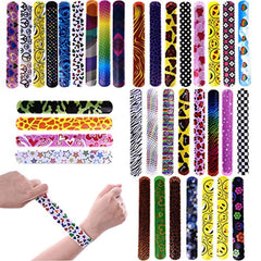 72 PCs Slap Bracelets Toy Halloween Party Favors Pack With Colorful Hearts Emoji Animal Print Design Retro Slap Bands for Birthday Parties, Kids Prizes ,Stocking Stuffers, Pinata Fillers