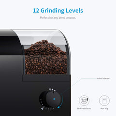 SHCRDOR Electric Burr Coffee Grinder Mill with 12 Adjustable Grinding,Coffee Grinders with 12 Cups,Black