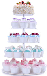 BonNoces 5 Tiers Round Acrylic Pastry Wedding Cupcake Stands Tower Tree-Cupcake Carrier-Clear Tiered Cake Stand Tall Jumbo-Round Dessert Stands-Cupcake Display Stand