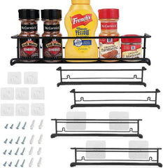 URFORESTIC Spice Rack Organizer for Cabinet, Door Mount, or Wall Mounted - Set of 4 Black Hanging Shelf for Spice Jars