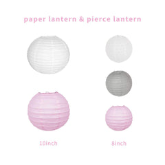 Dinomisk Premium Girl Baby Shower Decorations Kit for Girls – Includes Pink, White, and Grey Party Favors, Decorative Paper Lanterns, Tissue Paper Flower Pom Poms, Its A Girl Banner, String, 26 Pieces