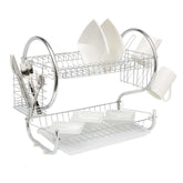 Duerer 2-Tier Kitchen Dish Plate Storage Organizer and Drying Rack with Removable White Utensil Holder, Chrome-Plated