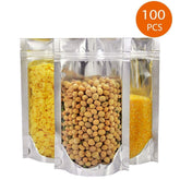 QYQBOON 100 Pcs Resealable Zip Lock Mylar Bag, Stand Up Pouch Bags, Heavy Duty Clear Silver Front with Aluminum Foil Back, Smell Proof Pouches for Food Storage, 3.5" x 5.9" Inch